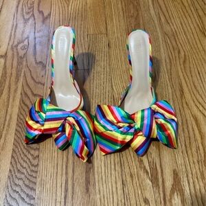 Vibrant Rainbow Striped Heels with Bow